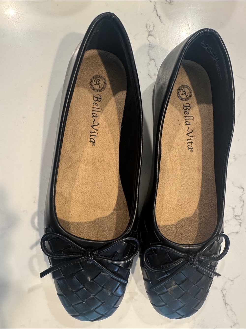 NEVER WORN: Bella Vita Black Woven Toe Ballet Flats with Bow